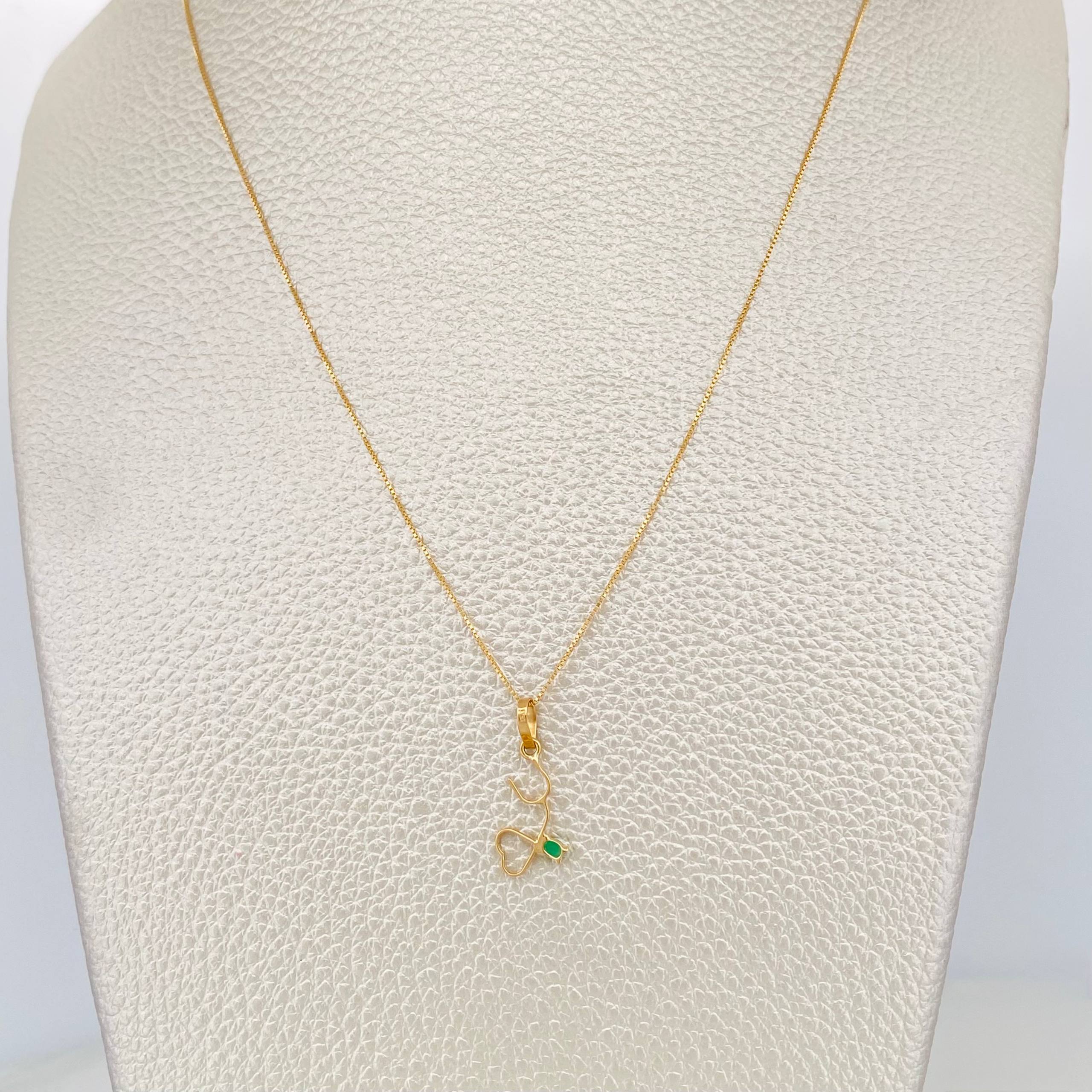 Set Cadena Veneciana + Dije Corazon esmeralda 0.2 pts / 1.2g / 15 3/4 in Oro Amarillo 18K