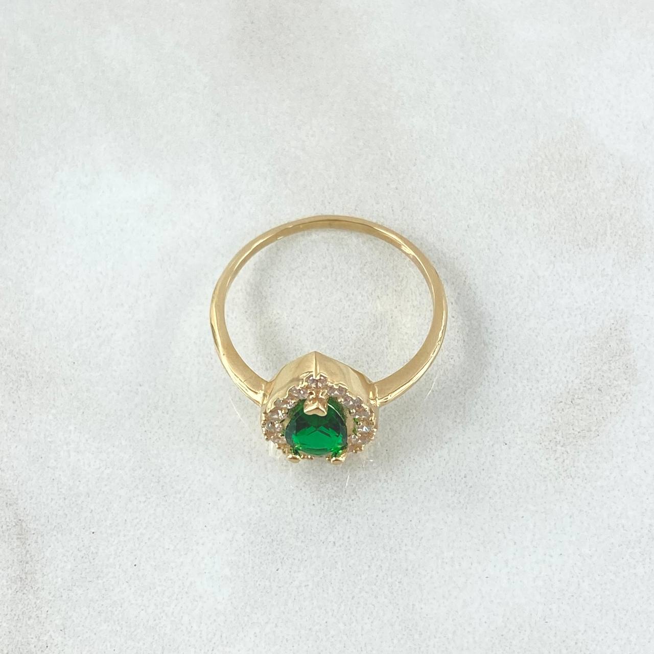 Anillo Solitario Halo Gota 2.4gr / T6 / Circones Blancos Verde Oro Amarillo 18K ©