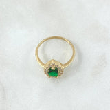 Anillo Solitario Halo Gota 2.4gr / T6 / Circones Blancos Verde Oro Amarillo 18K ©