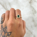 Anillo Solitario Halo Gota 2gr / T5 3/4 / Circones Blancos Verde Oro Amarillo 18K