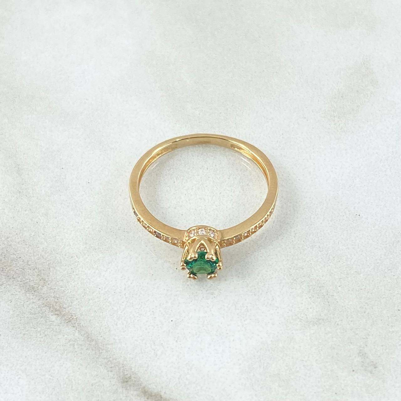 Anillo Solitario Seis Puntas 1.8gr / T6 1/4 / Circones Blancos Verde Oro Amarillo 18K