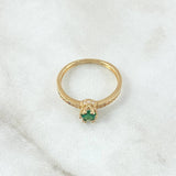 Anillo Solitario Seis Puntas 1.8gr / T6 1/4 / Circones Blancos Verde Oro Amarillo 18K