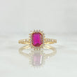 Ring Solitaire Rectangular Halo 2.5gr / Size 6 1/4 / White Fuchsia Zircons 18K Yellow Gold