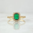 Anillo Solitario Halo Rectangular 2.5gr / T7 1/4 / Circones Blancos Verde Oro Amarillo 18K