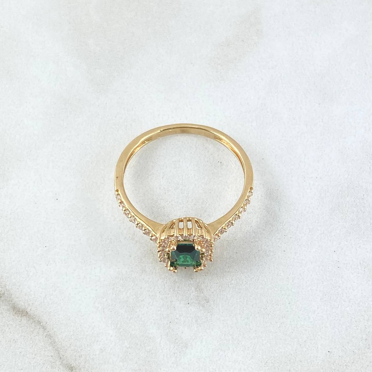 Anillo Solitario Halo Rectangular 2.5gr / T7 1/4 / Circones Blancos Verde Oro Amarillo 18K