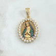 Pendant Virgin Mary Eleusa 9.2gr / 4cm / White Green Zircons 18K Yellow Gold