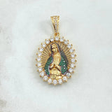 Pendant Virgin Mary Eleusa 9.2gr / 4cm / White Green Zircons 18K Yellow Gold