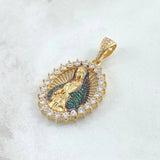 Pendant Virgin Mary Eleusa 9.2gr / 4cm / White Green Zircons 18K Yellow Gold