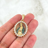 Pendant Virgin Mary Eleusa 9.2gr / 4cm / White Green Zircons 18K Yellow Gold