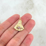 Dije Sagrado Corazón De Jesús 3.15gr / 2.6cm / Circon Fucsia Oro Amarillo 18K