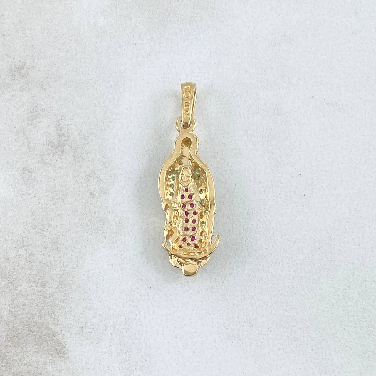 Dije Virgen Guadalupe Silueta 2.4gr / 3cm / Circones Verdes Fucsias Oro Amarillo 18K