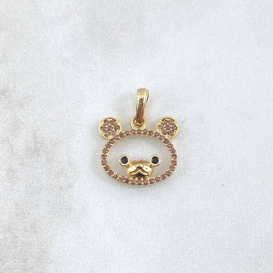 Pendant Teddy Bear Silhouette 1.65gr / 2cm / Lilac Black Zircons 18K Yellow Gold