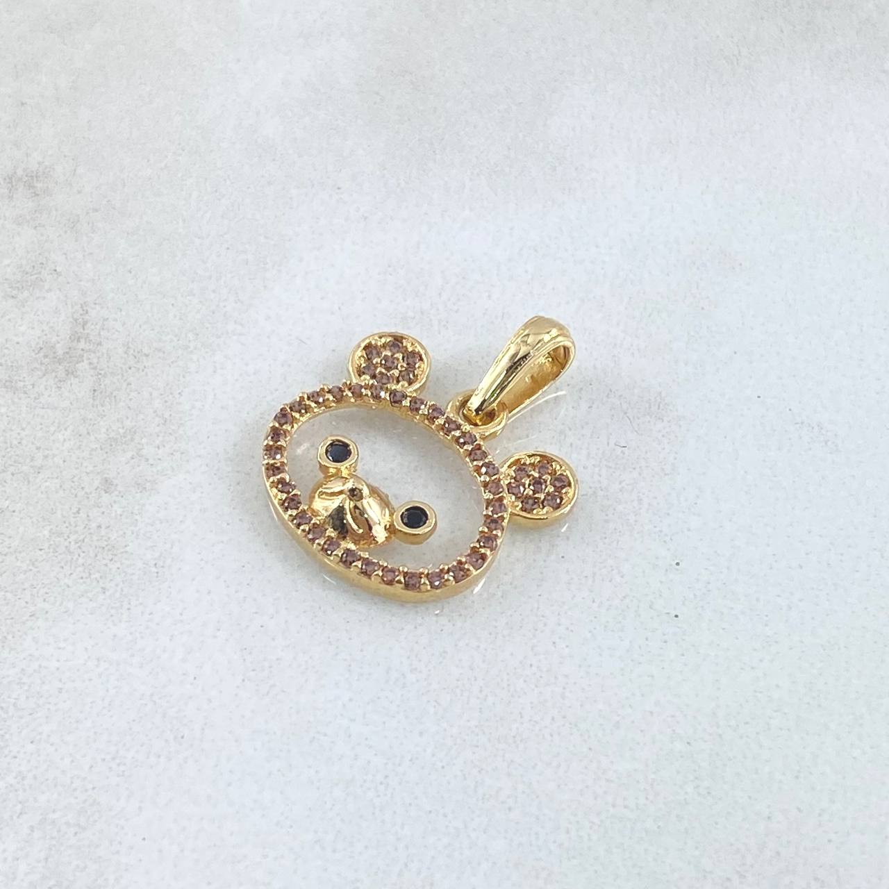 Pendant Teddy Bear Silhouette 1.65gr / 2cm / Lilac Black Zircons 18K Yellow Gold