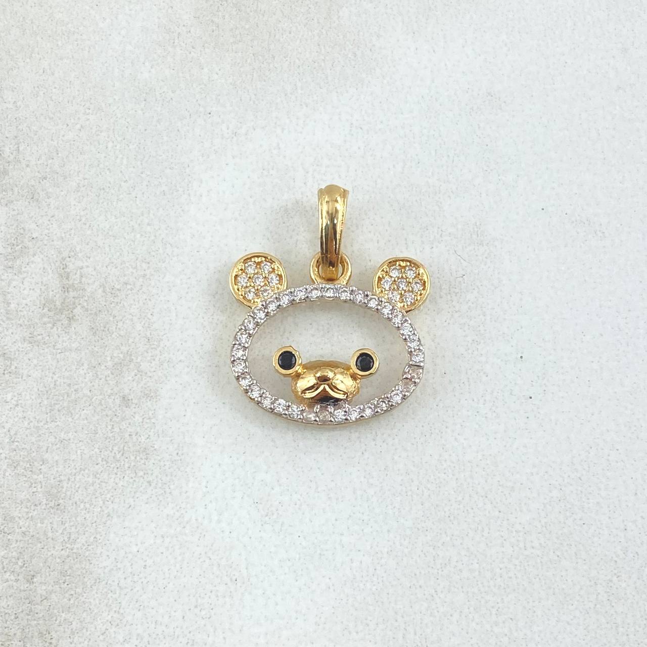 Pendant Teddy Bear Silhouette 1.6gr / 2cm / White and Black Zircons 18K Yellow Gold