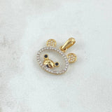 Pendant Teddy Bear Silhouette 1.6gr / 2cm / White and Black Zircons 18K Yellow Gold