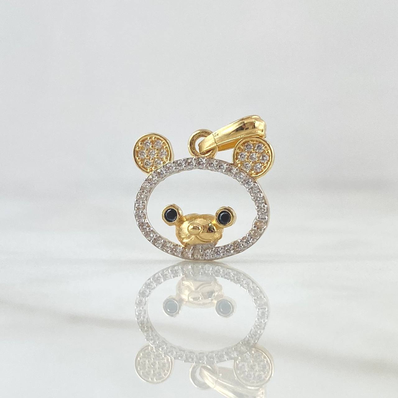 Pendant Teddy Bear Silhouette 1.6gr / 2cm / White and Black Zircons 18K Yellow Gold
