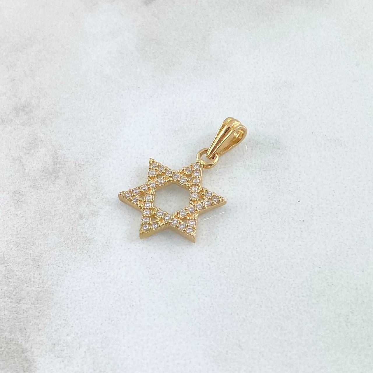 Dije Estrella De David 1.55gr / 2.3cm / Circones Blancos Oro Amarillo 18K