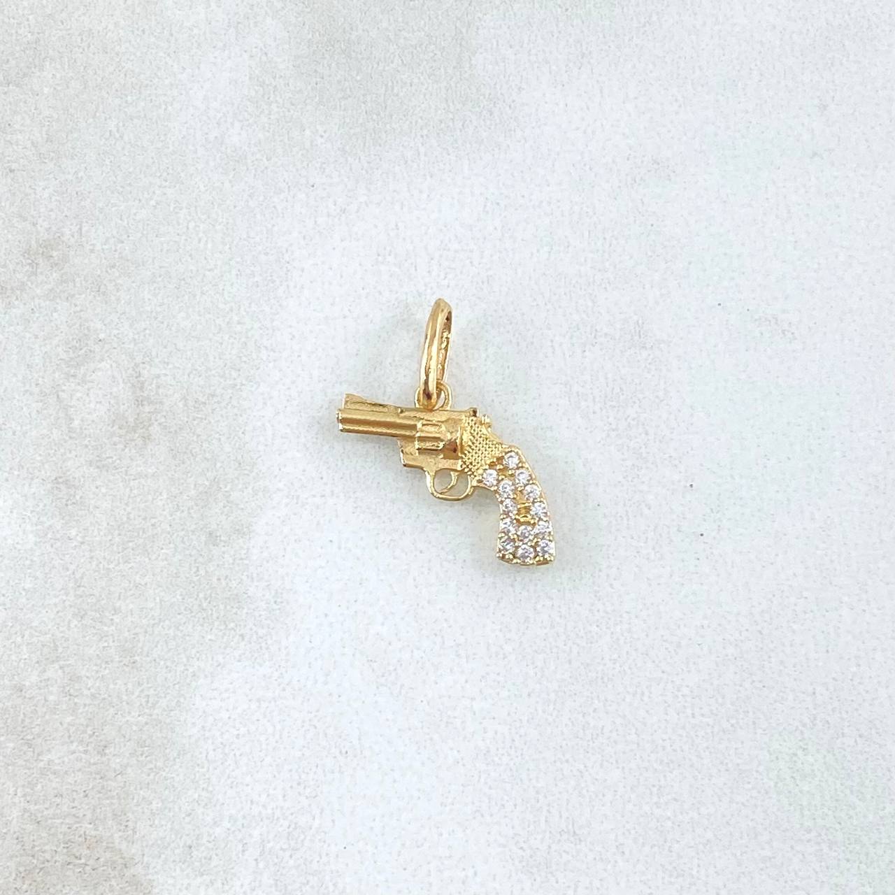 Dije Revolver 1.1gr / 2cm / Circones Blancos Oro Amarillo 18K ©
