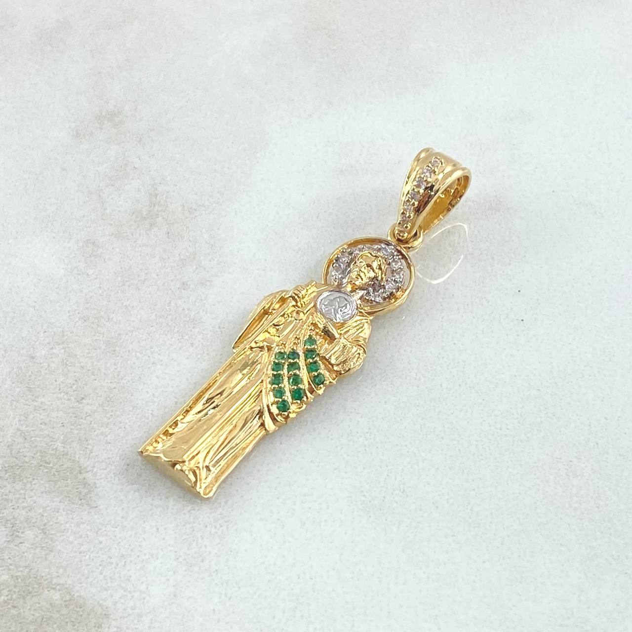 Pendant San Judas 4.25gr / 4cm / White and Green Zircons Two 18K Yellow and White Gold ©
