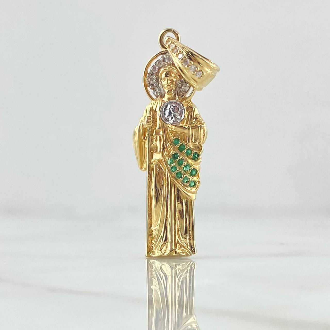 Pendant San Judas 4.25gr / 4cm / White and Green Zircons Two 18K Yellow and White Gold ©