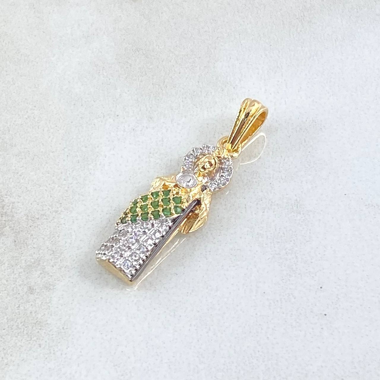 Pendant San Judas 1.9gr / 2.7cm / White and Green Zircons Two 18K Yellow and White Gold ©