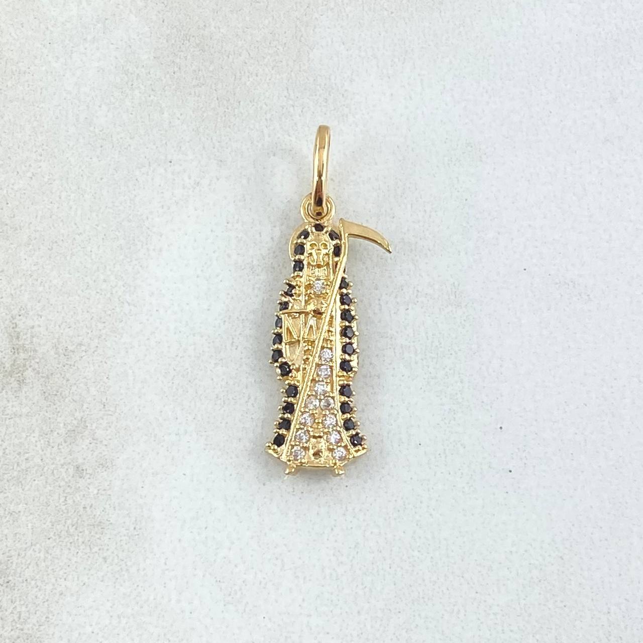 Pendant Santa Muerte 1.45gr / 2.6cm / White Black Zircons 18K Yellow Gold ©