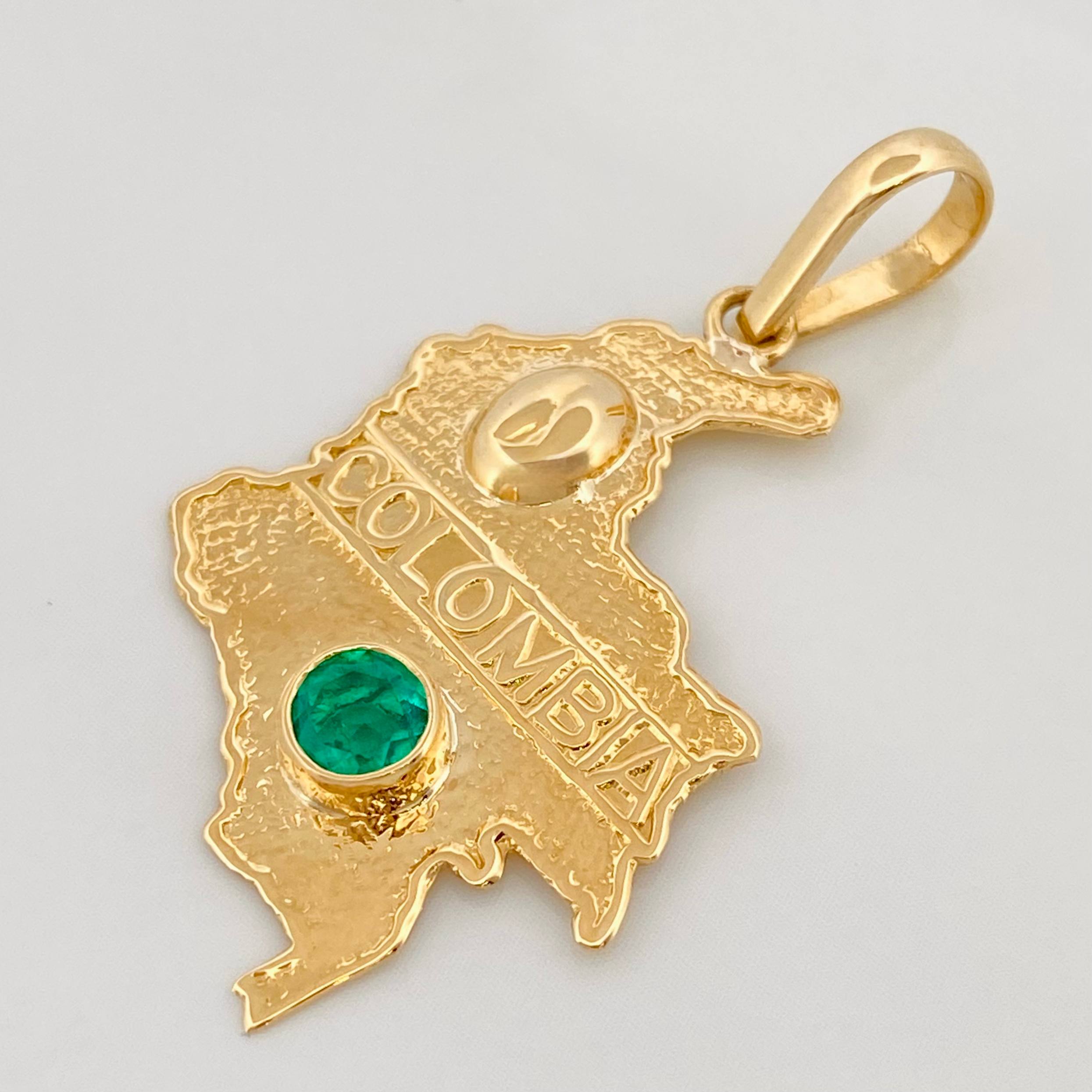 Pendant Colombia Map emerald 0.27 pts Emerald 1pts 2.15g / 1 1/2 in Yellow Gold 18K