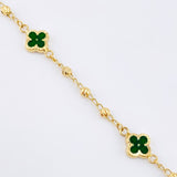 Pulso Militar Treboles Flores Verdes 3.35gr / 7 3/4 in / 8.2mm Oro Amarillo Nac.Esp. 18K *