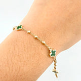 Pulso Militar Treboles Flores Verdes 3gr / 7 in / 8.2mm Oro Amarillo Nac.Esp. 18K *