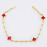 Pulso Militar Treboles Flores Rojas 3.35gr / 7 1/2 in / 8.2mm Oro Amarillo Nac.Esp. 18K *