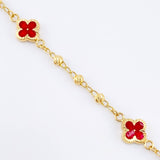 Pulso Militar Treboles Flores Rojas 3.35gr / 7 1/2 in / 8.2mm Oro Amarillo Nac.Esp. 18K *