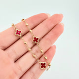 Pulso Militar Treboles Flores Rojas 3.35gr / 7 1/2 in / 8.2mm Oro Amarillo Nac.Esp. 18K *