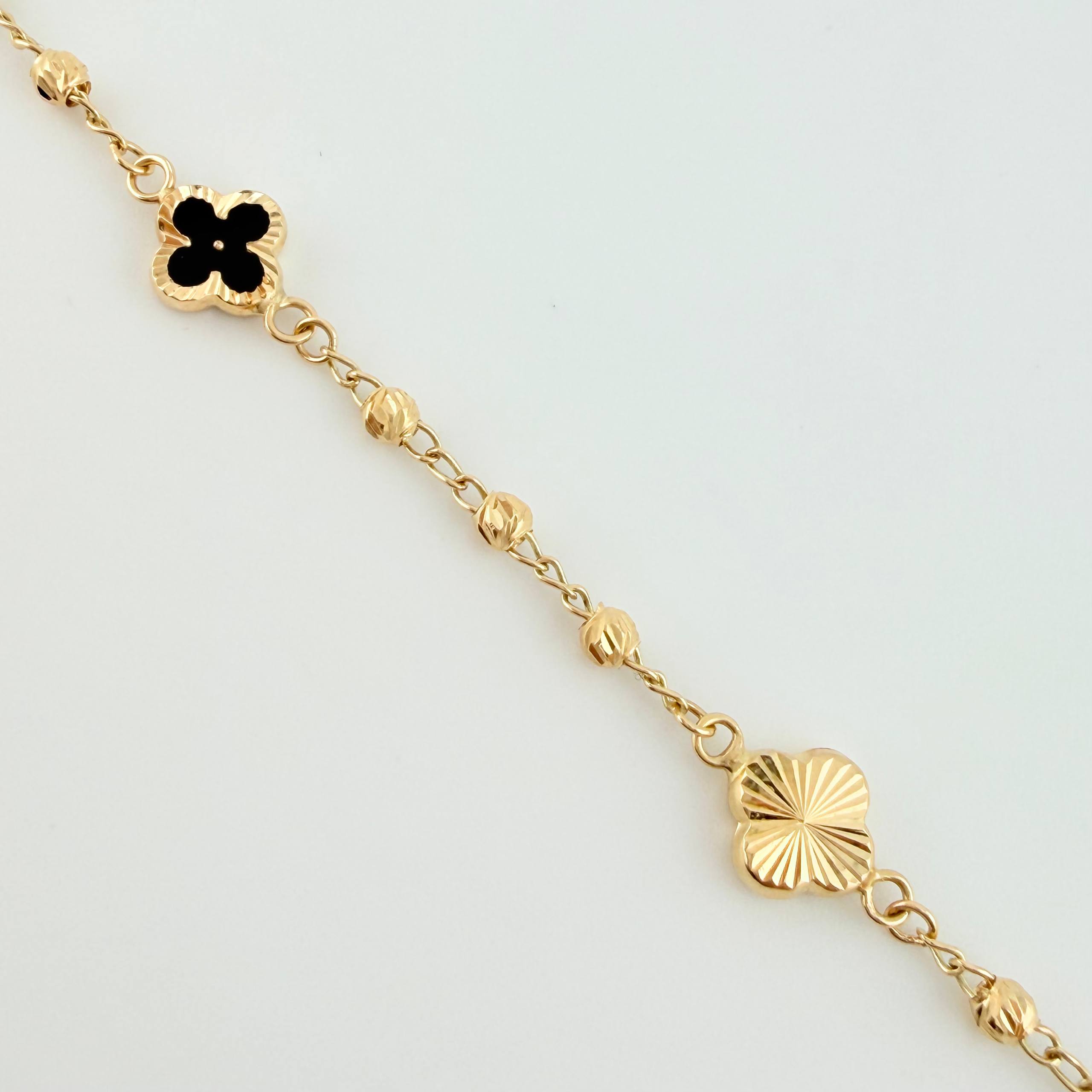 Pulso Militar Treboles Flores Negras-Diamantadas 3.5gr / 7 1/2 in / 8.2mm Oro Amarillo Nac.Esp. 18K *