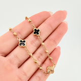 Pulso Militar Treboles Flores Negras-Diamantadas 3.5gr / 7 1/2 in / 8.2mm Oro Amarillo Nac.Esp. 18K *