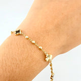 Pulso Militar Treboles Flores Negras-Diamantadas 3.5gr / 7 1/2 in / 8.2mm Oro Amarillo Nac.Esp. 18K *