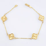 Pulso Aro seguido Treboles Flores Diamantadas 2.85gr / 7 1/4 in / 10mm Oro Amarillo Nac.Esp. 18K