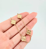 Pulso Aro seguido Treboles Flores Diamantadas 2.85gr / 7 1/4 in / 10mm Oro Amarillo Nac.Esp. 18K