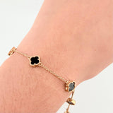 Pulso Espiga Trebol Onix Negro 4.55gr / 7 1/4 in / 7.6mm Oro Amarillo Nac.Esp. 18K *