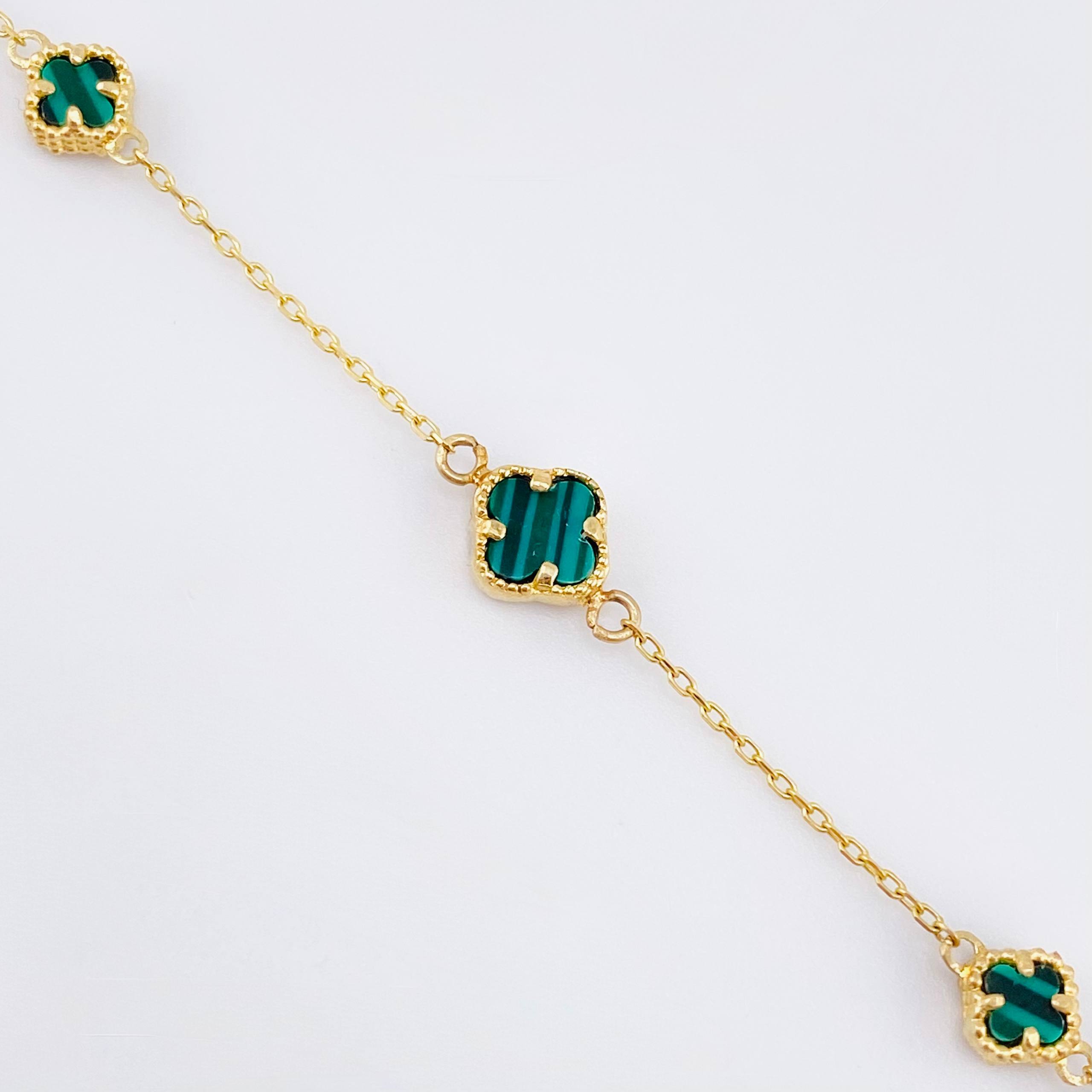 Pulso Aro seguido Trebol Malaquita Verde 2.45gr / 8 3/4 in / 7mm-5mm Oro Amarillo Nac.Esp. 18K