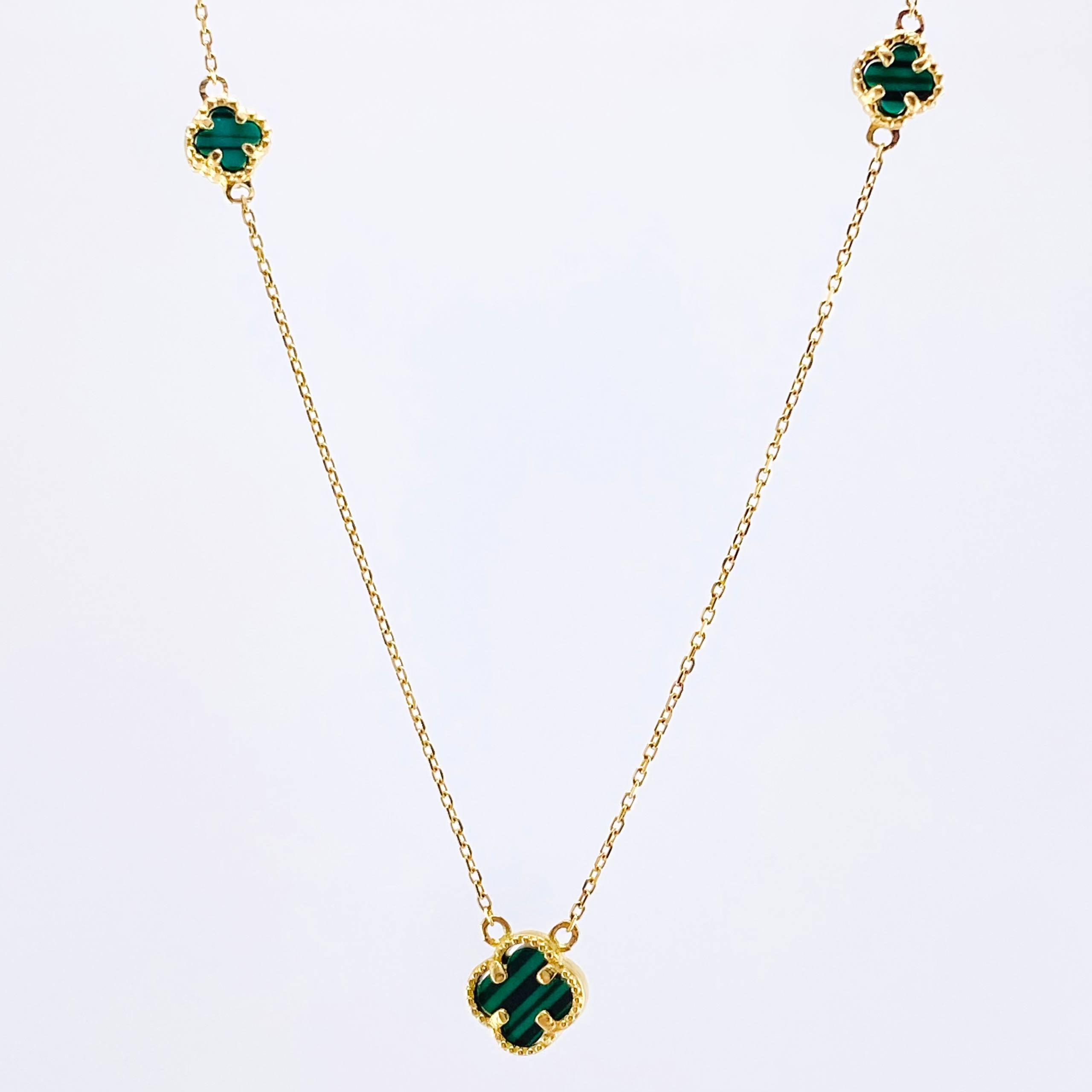 Cadena Aro seguido Trebol Malaquita Verde 3.05gr / 18 1/2 in / 7.5mm Oro Amarillo Nac.Esp. 18K