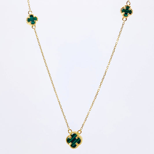 Cadena Aro seguido Trebol Malaquita Verde 3.05gr / 18 1/2 in / 7.5mm Oro Amarillo Nac.Esp. 18K