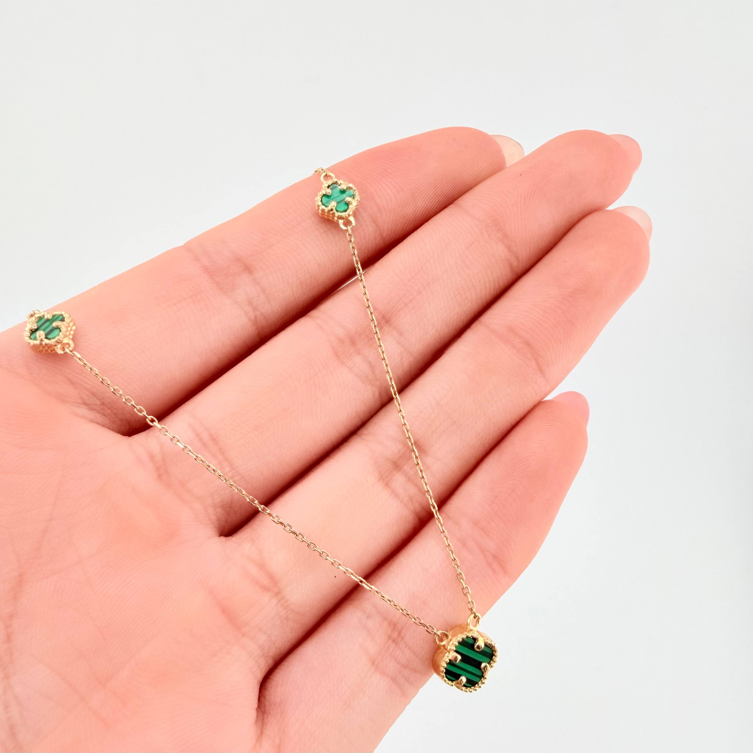 Cadena Aro seguido Trebol Malaquita Verde 3.05gr / 18 1/2 in / 7.5mm Oro Amarillo Nac.Esp. 18K