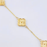 Pulso Aro seguido Treboles Flores Diamantadas 2.85gr / 7 1/2 in / 12mm-10mm Oro Amarillo Nac.Esp. 18K