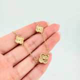Pulso Aro seguido Treboles Flores Diamantadas 2.85gr / 7 1/2 in / 12mm-10mm Oro Amarillo Nac.Esp. 18K