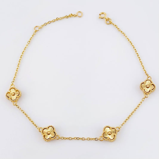 Pulso Aro seguido Treboles Dobles Flores Diamantadas 3.95gr / 8 1/4 in / 7.6mm Oro Amarillo Nac.Esp. 18K