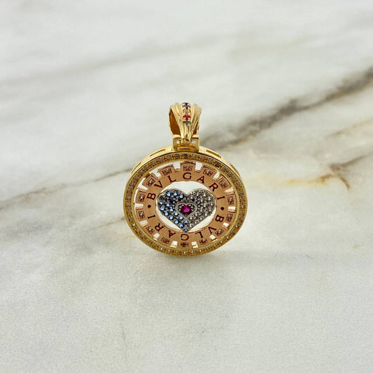 Pendant Heart Medal 6.15gr / 3.5cm / Colored Zircons Three Golds ©