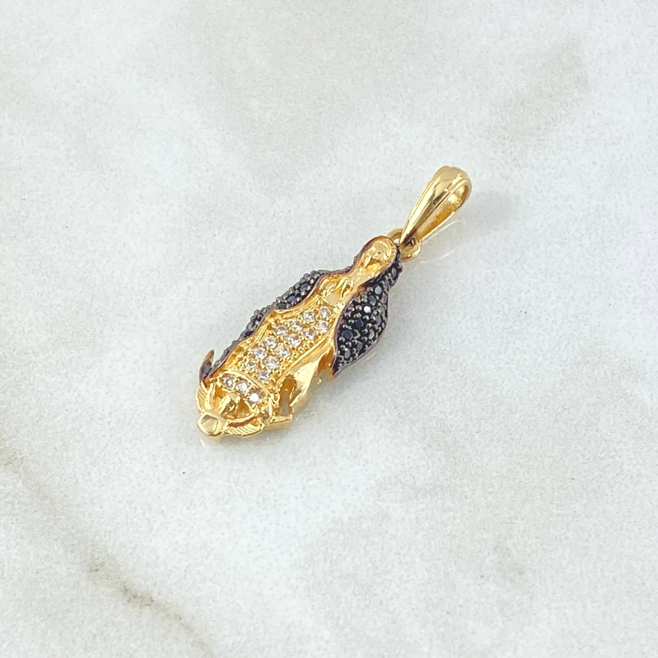 Dije Virgen Guadalupe Silueta 2.45gr / 3cm / Circones Blancos Negros Oro Amarillo 18K *