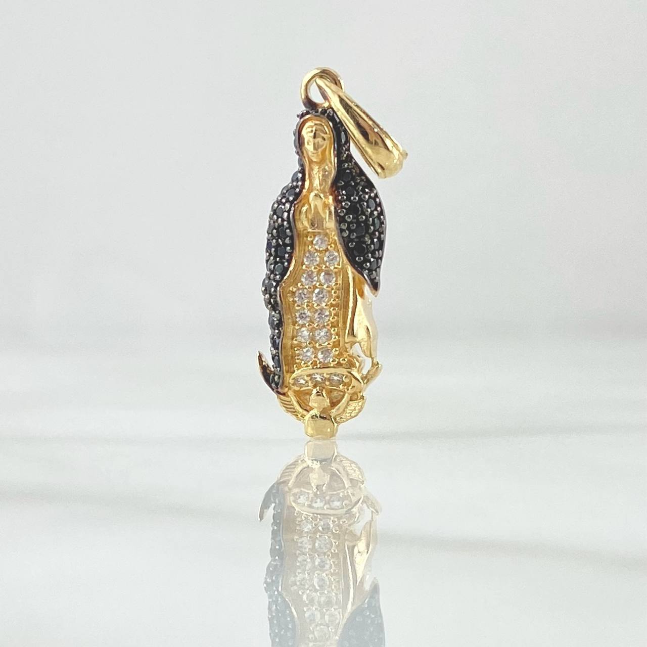 Dije Virgen Guadalupe Silueta 2.45gr / 3cm / Circones Blancos Negros Oro Amarillo 18K *