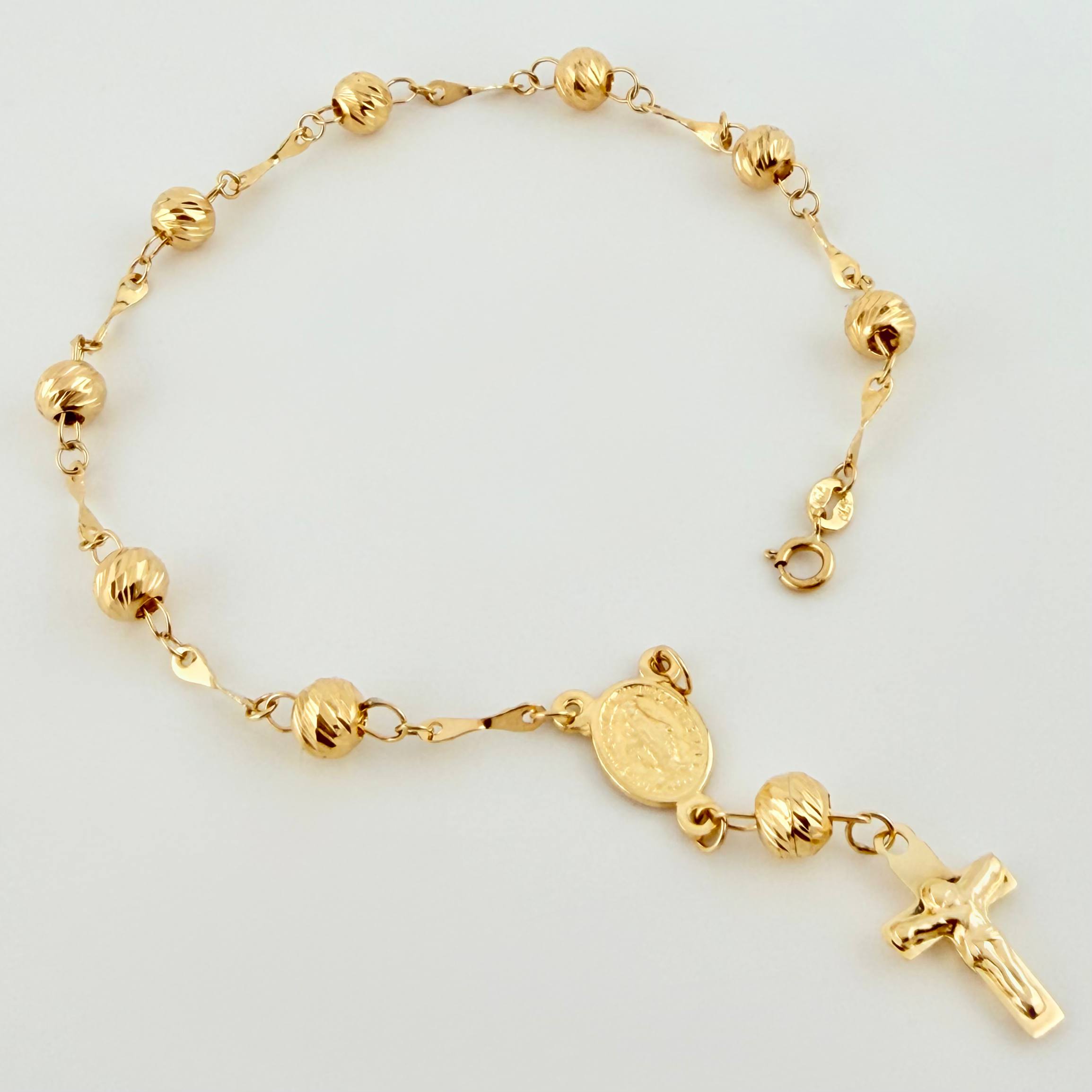 Denario Bracelet Miraculous Virgin Christ Cross 3.85gr / 7 1/2 in / 5mm 18K Yellow Gold *