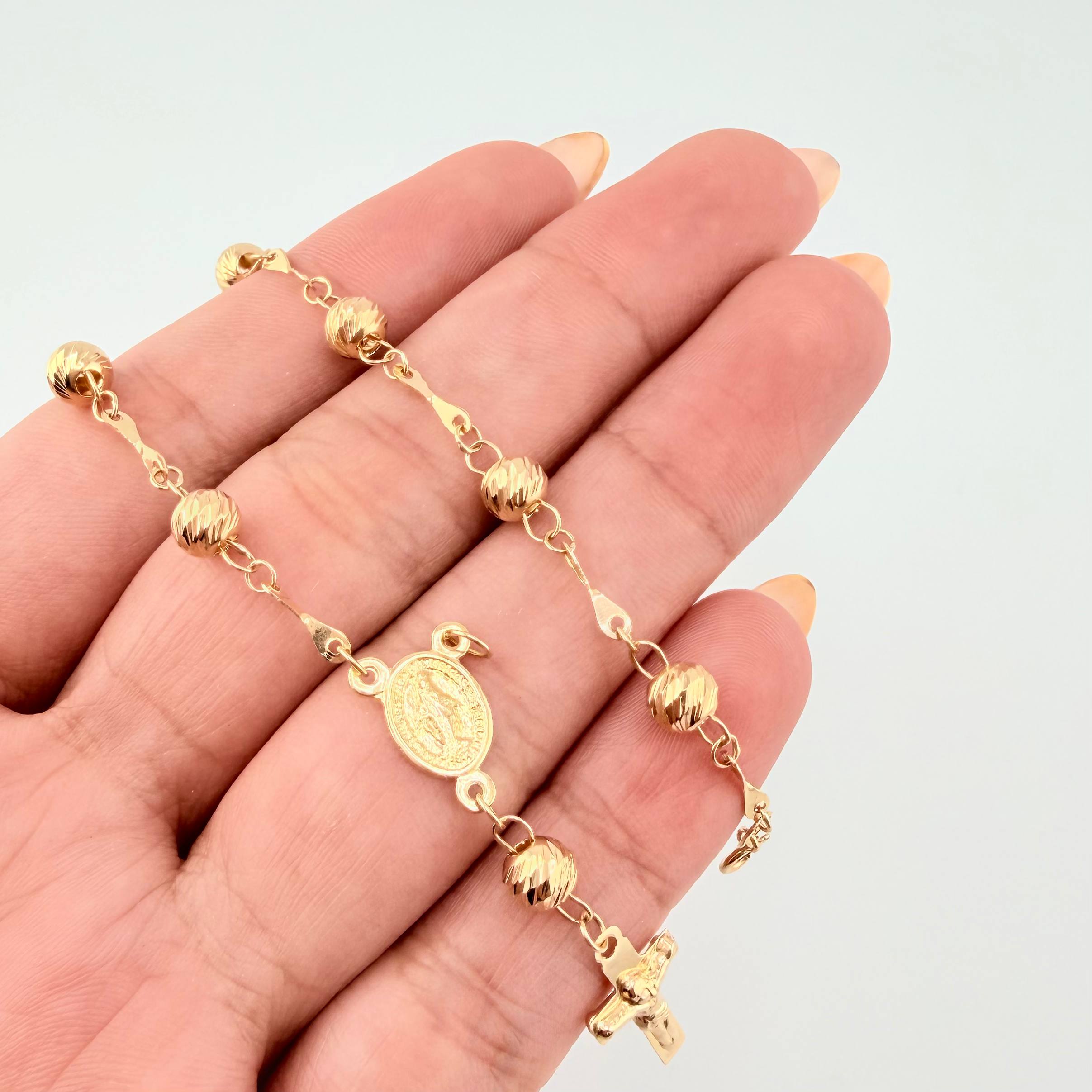 Denario Bracelet Miraculous Virgin Christ Cross 3.85gr / 7 1/2 in / 5mm 18K Yellow Gold *